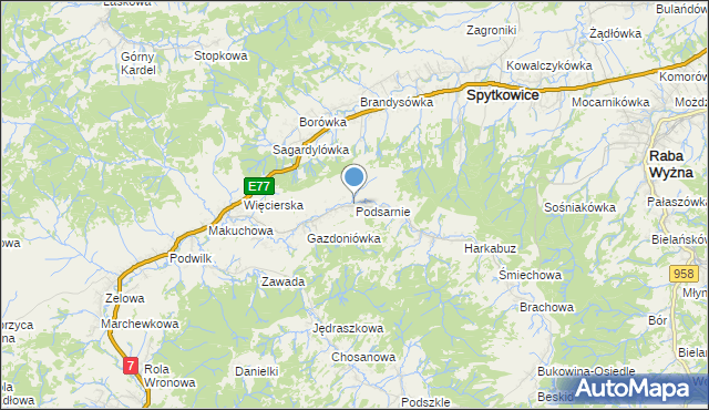 mapa Podsarnie, Podsarnie na mapie Targeo